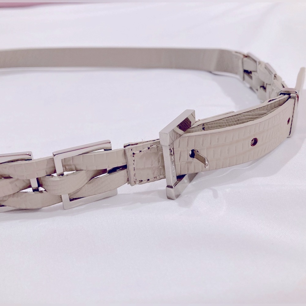 Cream colored leather braided belt